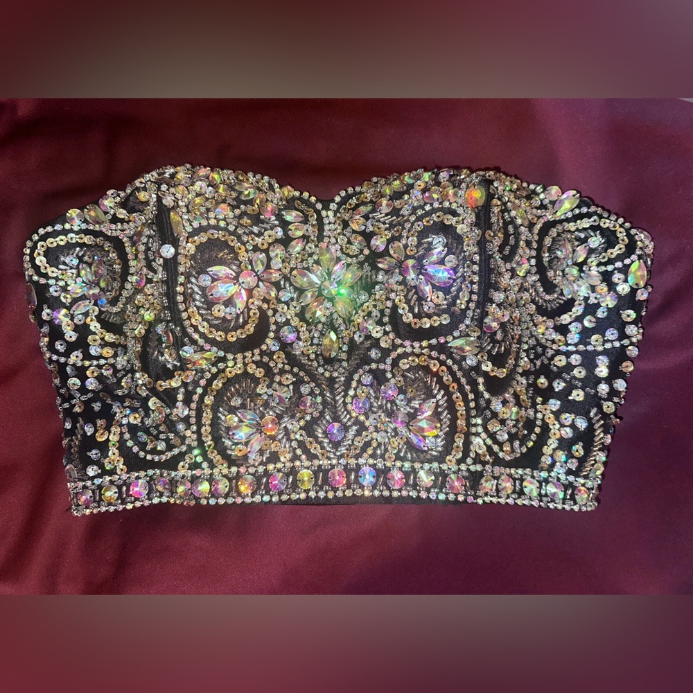 Embellished Black Strapless Top